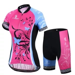 WOMEN’S CYCLING SUIT – “X-PRO” – ROSE WITH FLOWERS