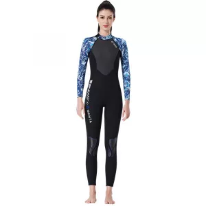 3mm Women’s Neoprene Wetsuit - Black & Blue pattern, S