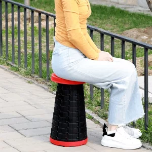 retractable stool, camping stool, portable stool, folding camping stool, telescoping stool, telescoping chair